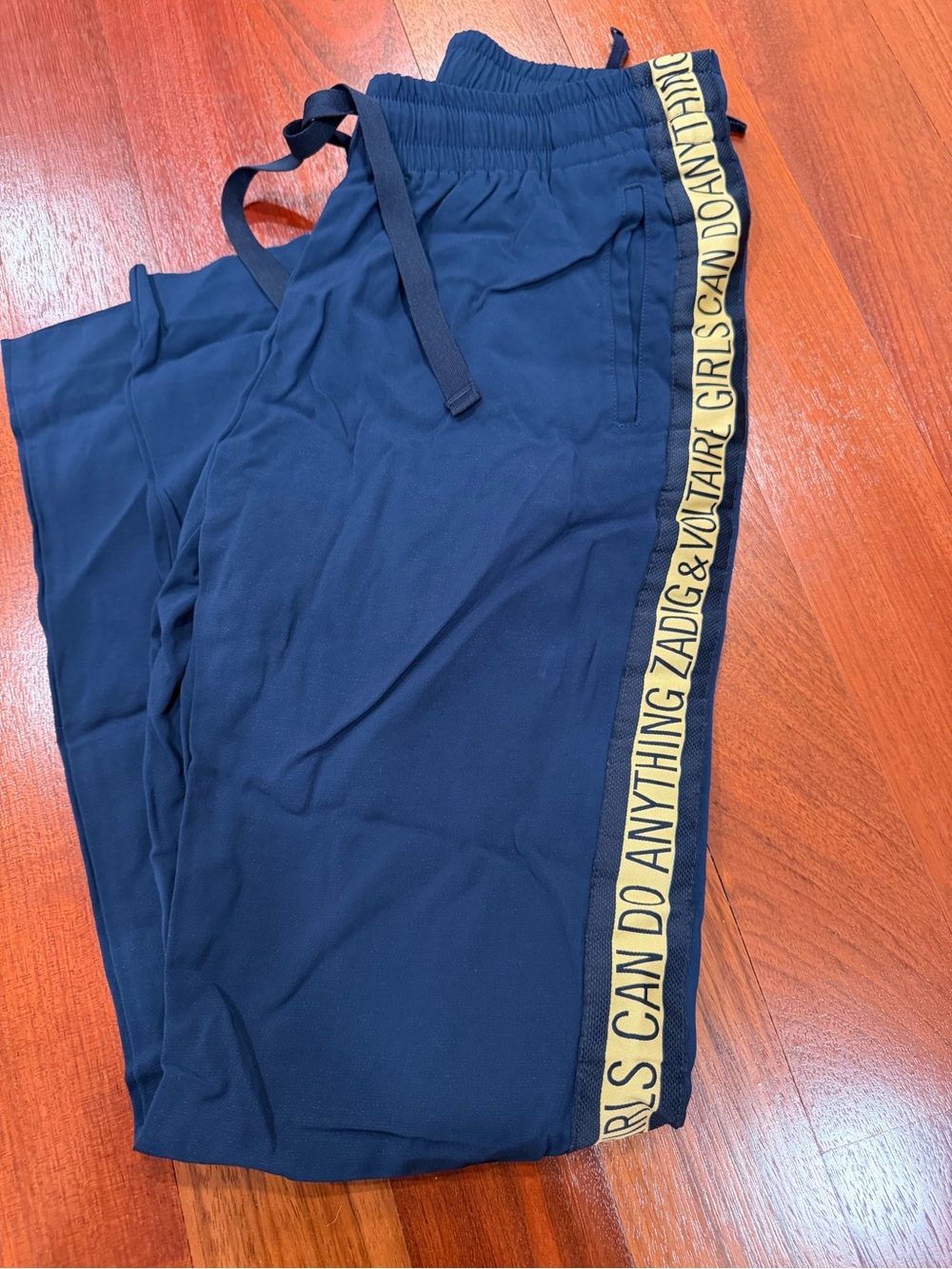 Zadig & Voltaire Navy Joggers with Gold Logo Side Tape - Girls Can Do Anything